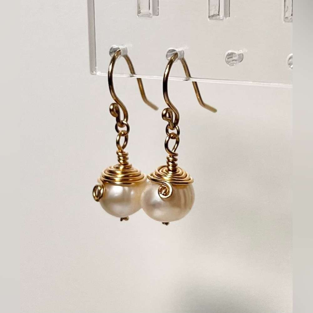 Gold Filled FreshWater Pearl Earrings - Picture 3 of 5